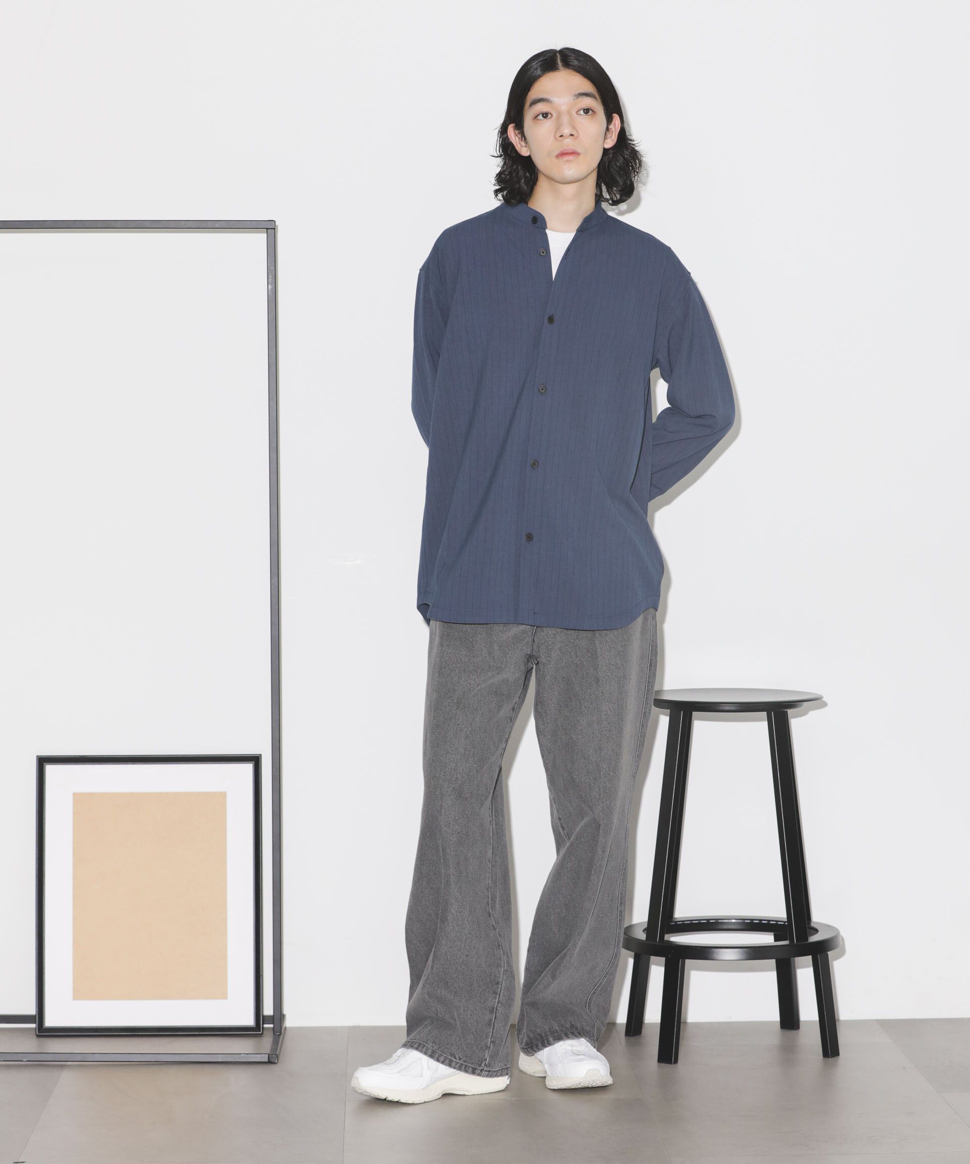 nano･universe「シルキーストライプジャージーバンドカラーシャツ」|シャツ・ブラウス|