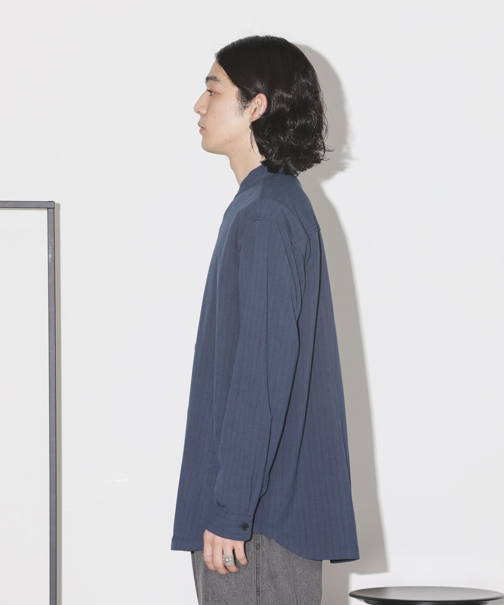 nano･universe「シルキーストライプジャージーバンドカラーシャツ」|シャツ・ブラウス|