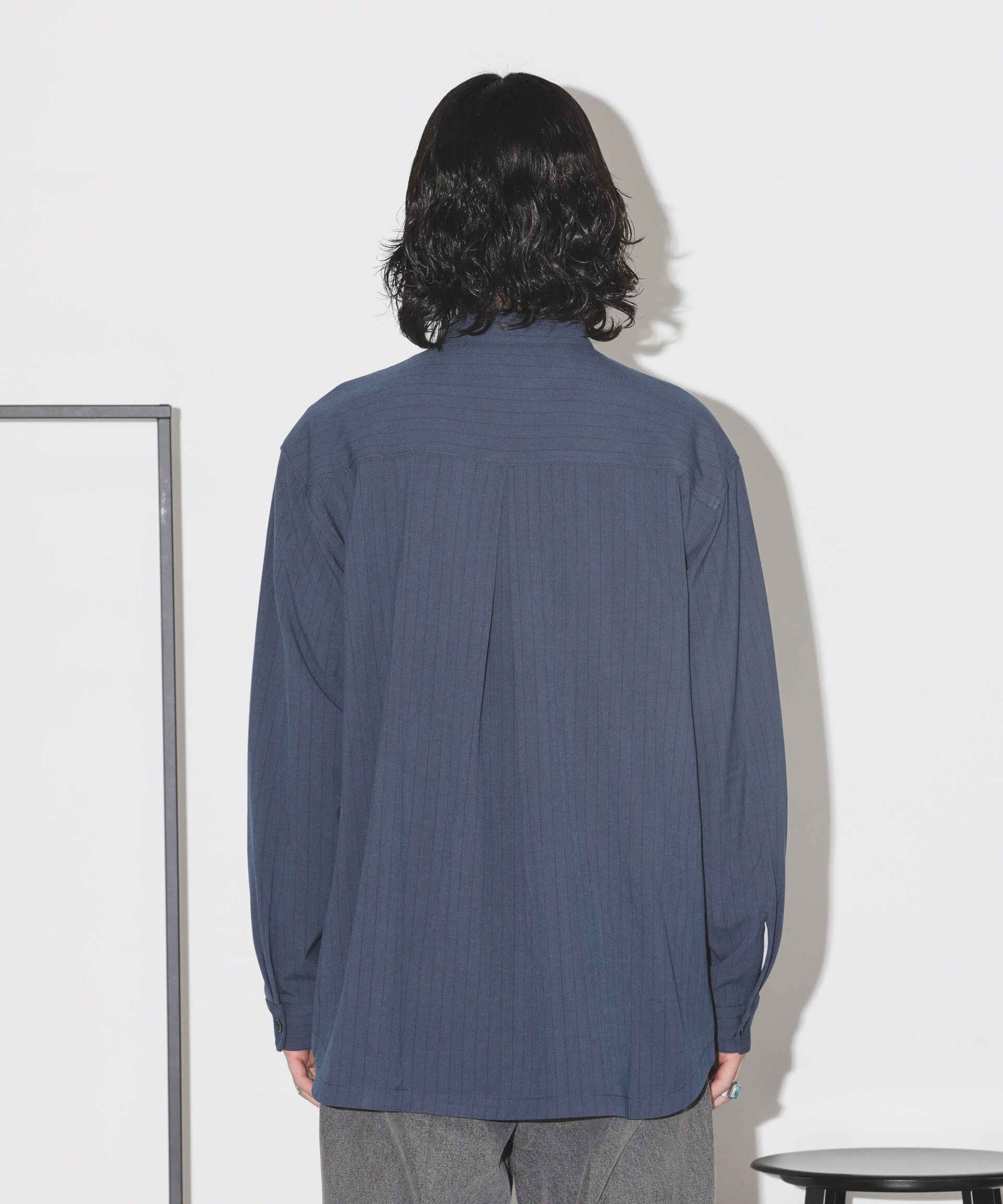 nano･universe「シルキーストライプジャージーバンドカラーシャツ」|シャツ・ブラウス|