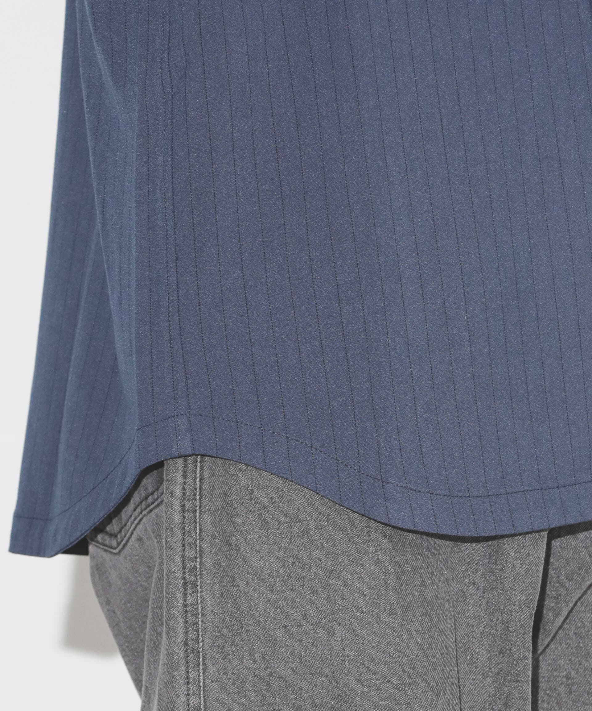 nano･universe「シルキーストライプジャージーバンドカラーシャツ」|シャツ・ブラウス|