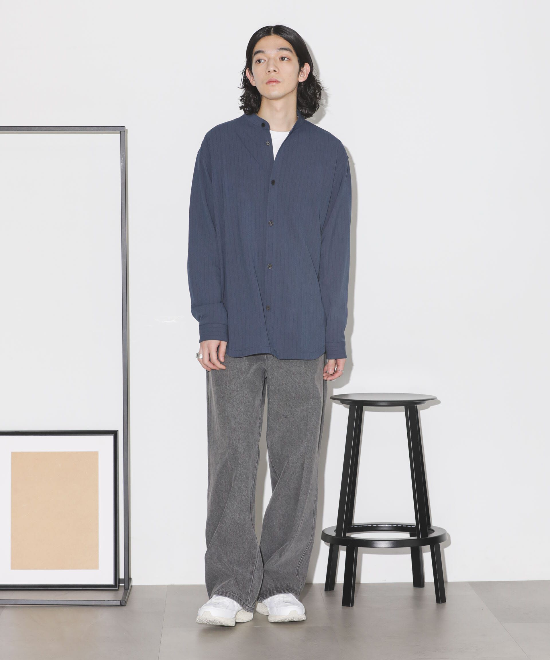 nano･universe「シルキーストライプジャージーバンドカラーシャツ」|シャツ・ブラウス|