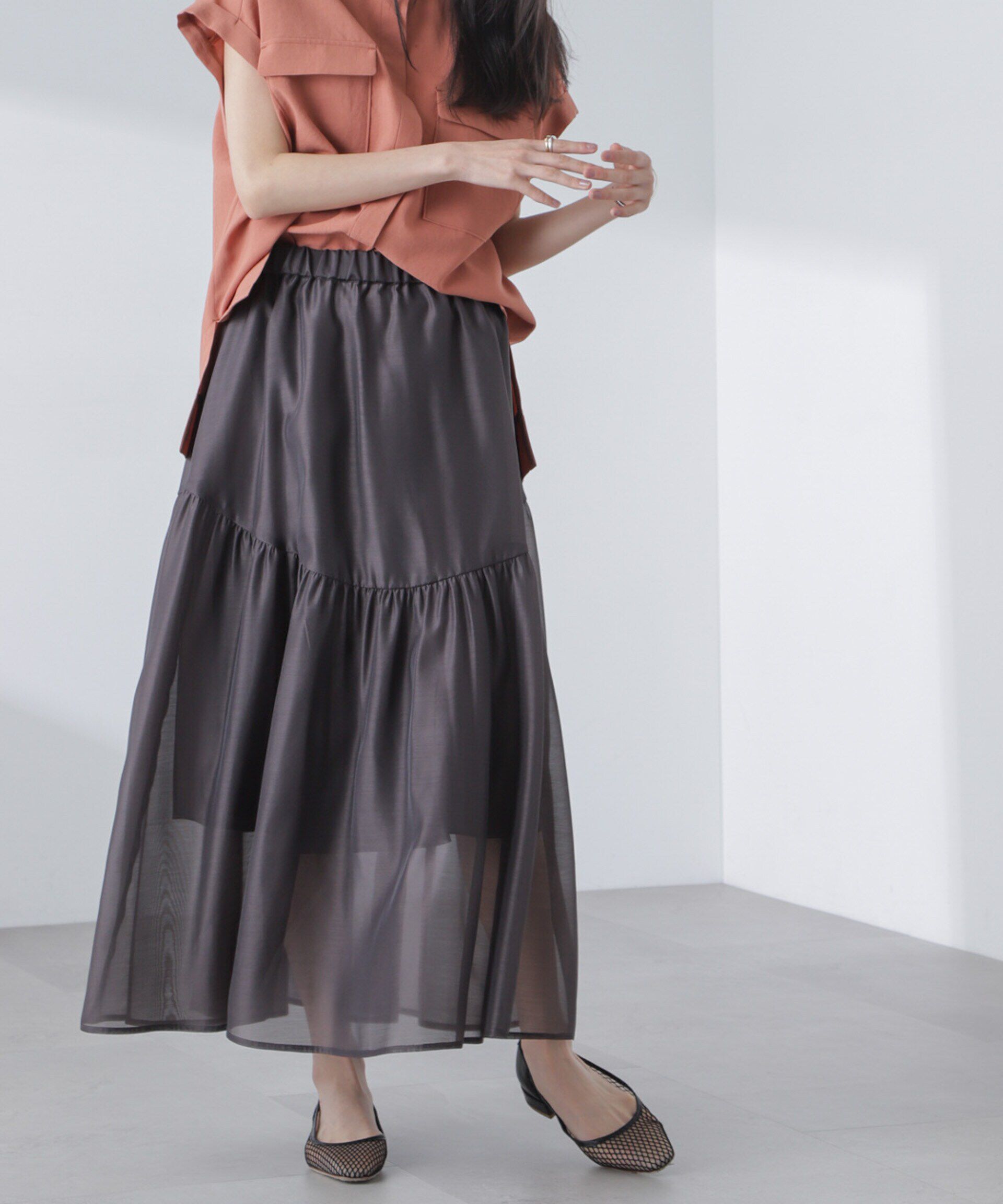 nano･universe「シアーギャザースカート」|スカート|チャコール3