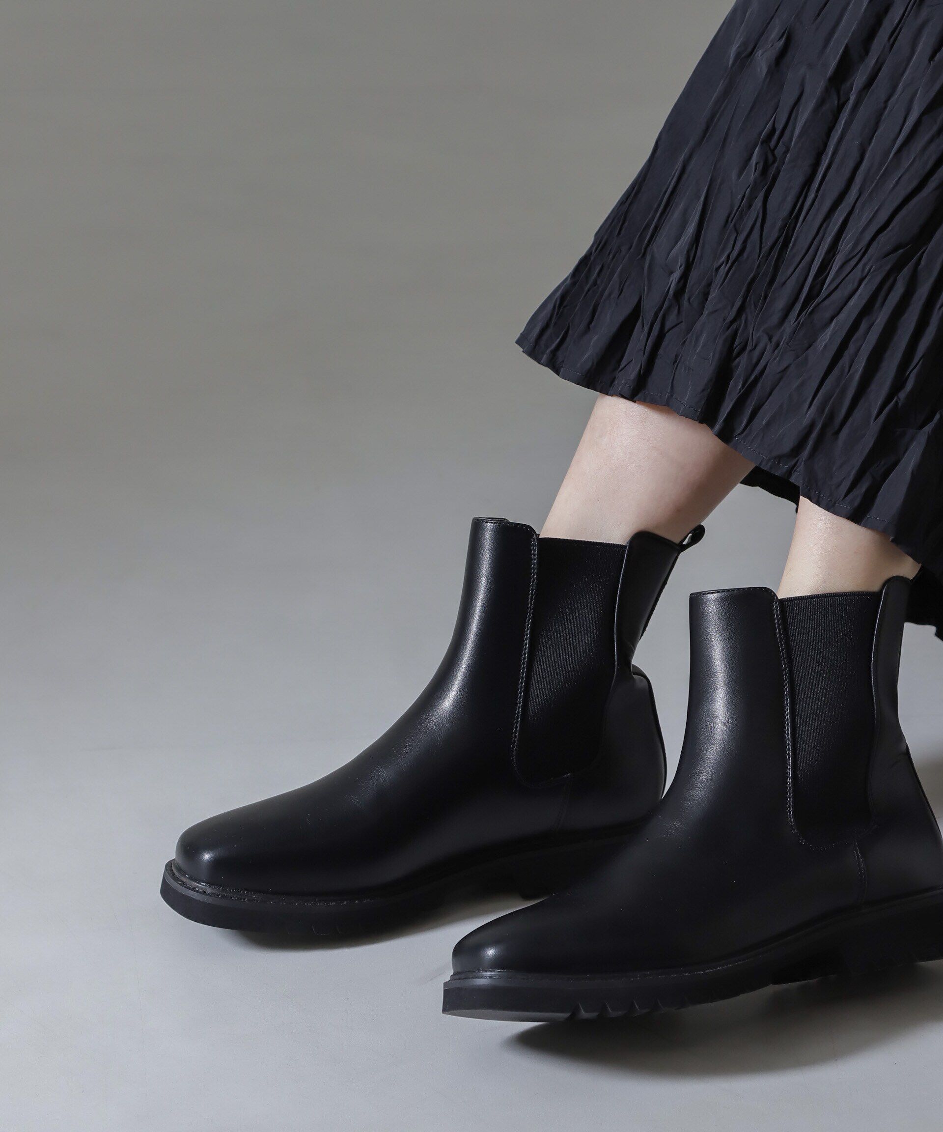 nano･universe「サイドゴアショートブーツ」|ショートブーツ|ブラック