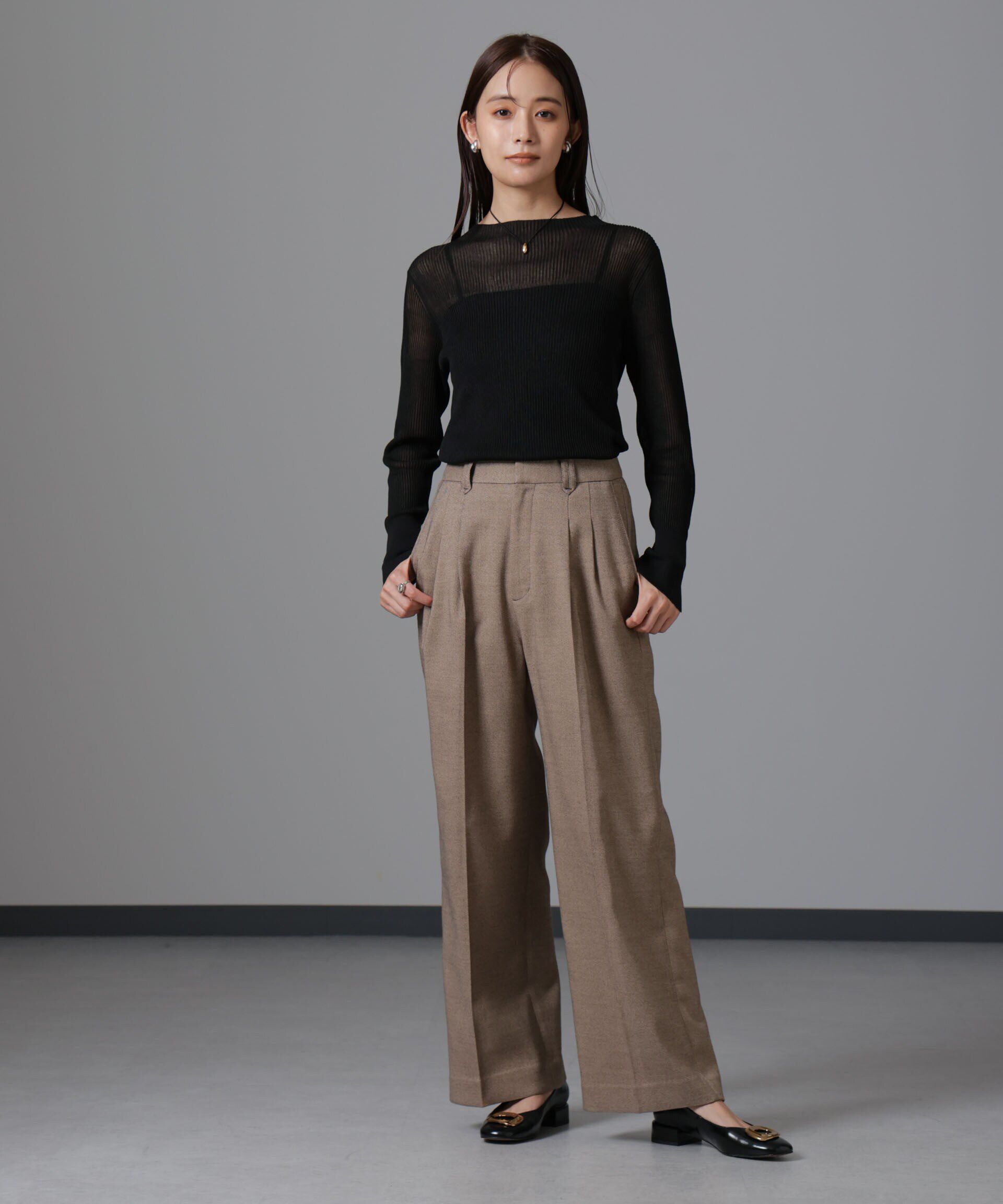 nano･universe「ツイードセミワイドタックパンツ(セットアップ可)」|チノ|