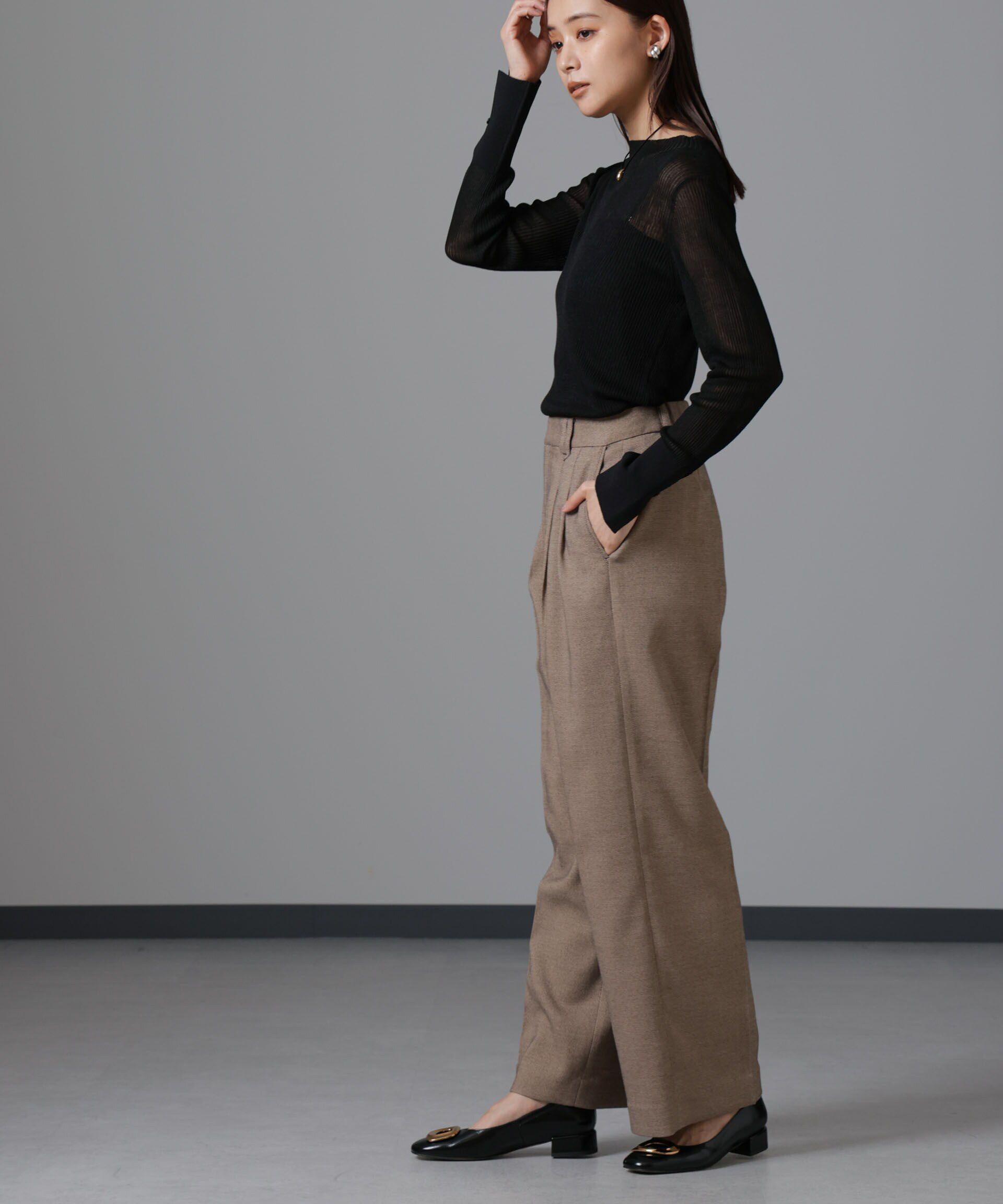 nano･universe「ツイードセミワイドタックパンツ(セットアップ可)」|チノ|