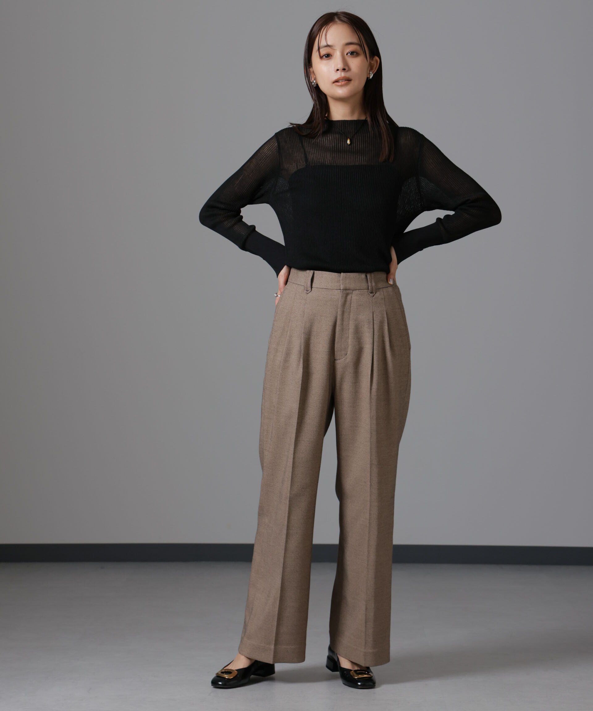 nano･universe「ツイードセミワイドタックパンツ(セットアップ可)」|チノ|