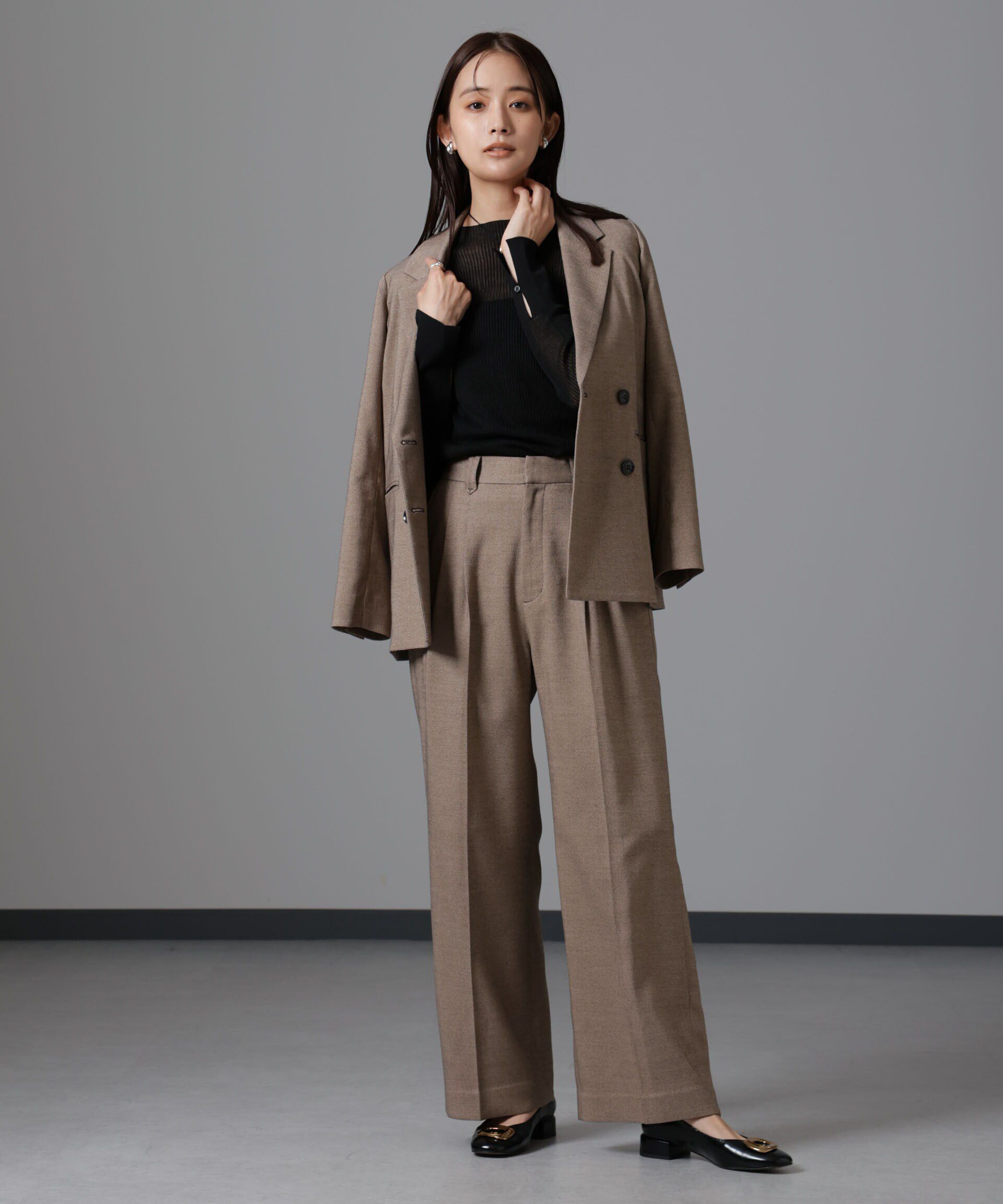 nano･universe「ツイードセミワイドタックパンツ(セットアップ可)」|チノ|