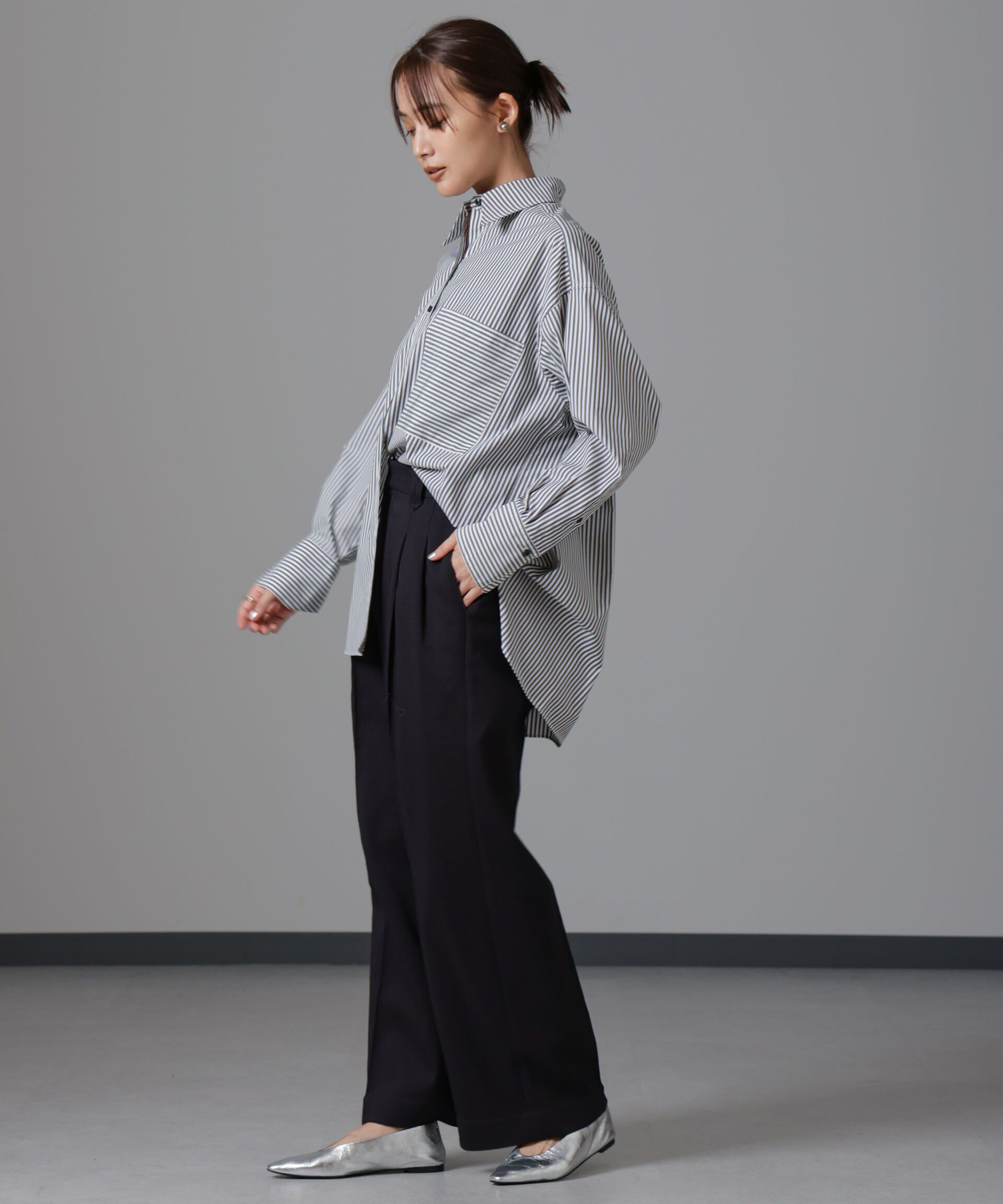 nano･universe「ツイードセミワイドタックパンツ(セットアップ可)」|チノ|