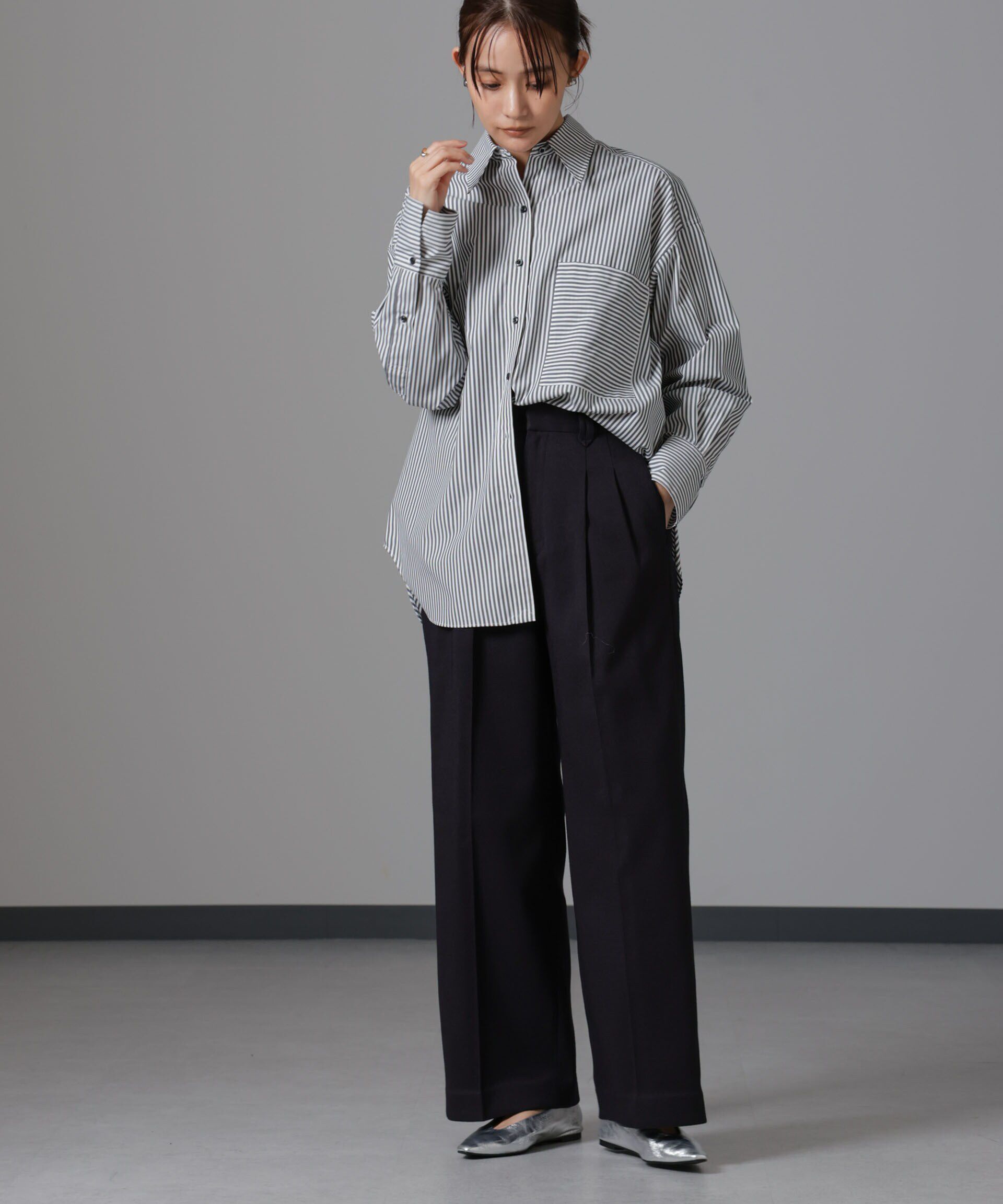 nano･universe「ツイードセミワイドタックパンツ(セットアップ可)」|チノ|