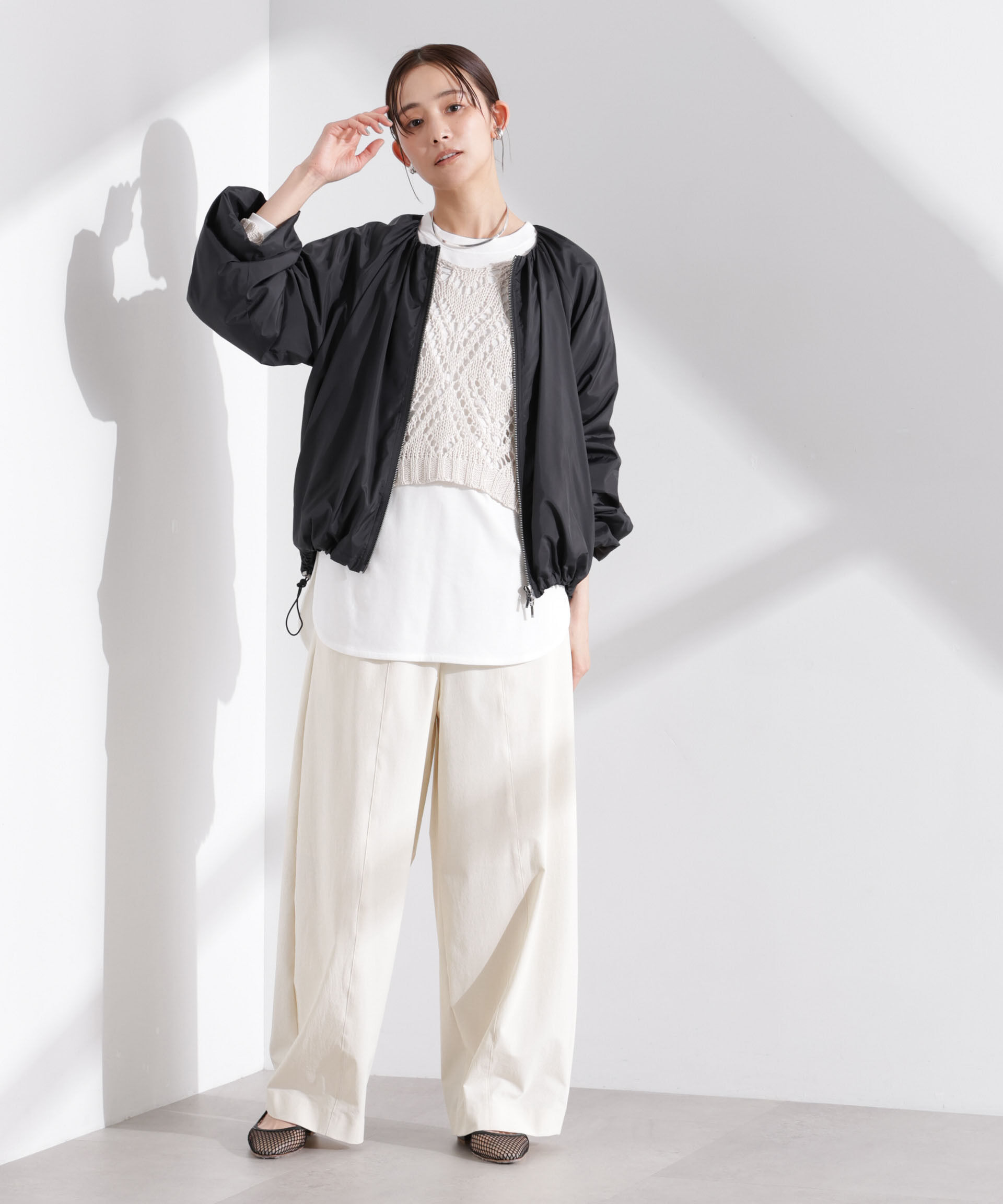 nano･universe「ソフトギャザージップブルゾン」|ブルゾン・スタジャン|