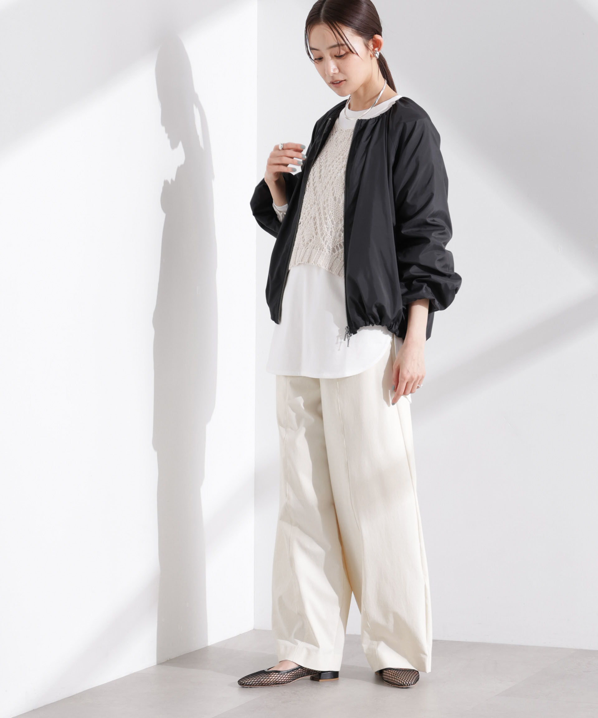 nano･universe「ソフトギャザージップブルゾン」|ブルゾン・スタジャン|