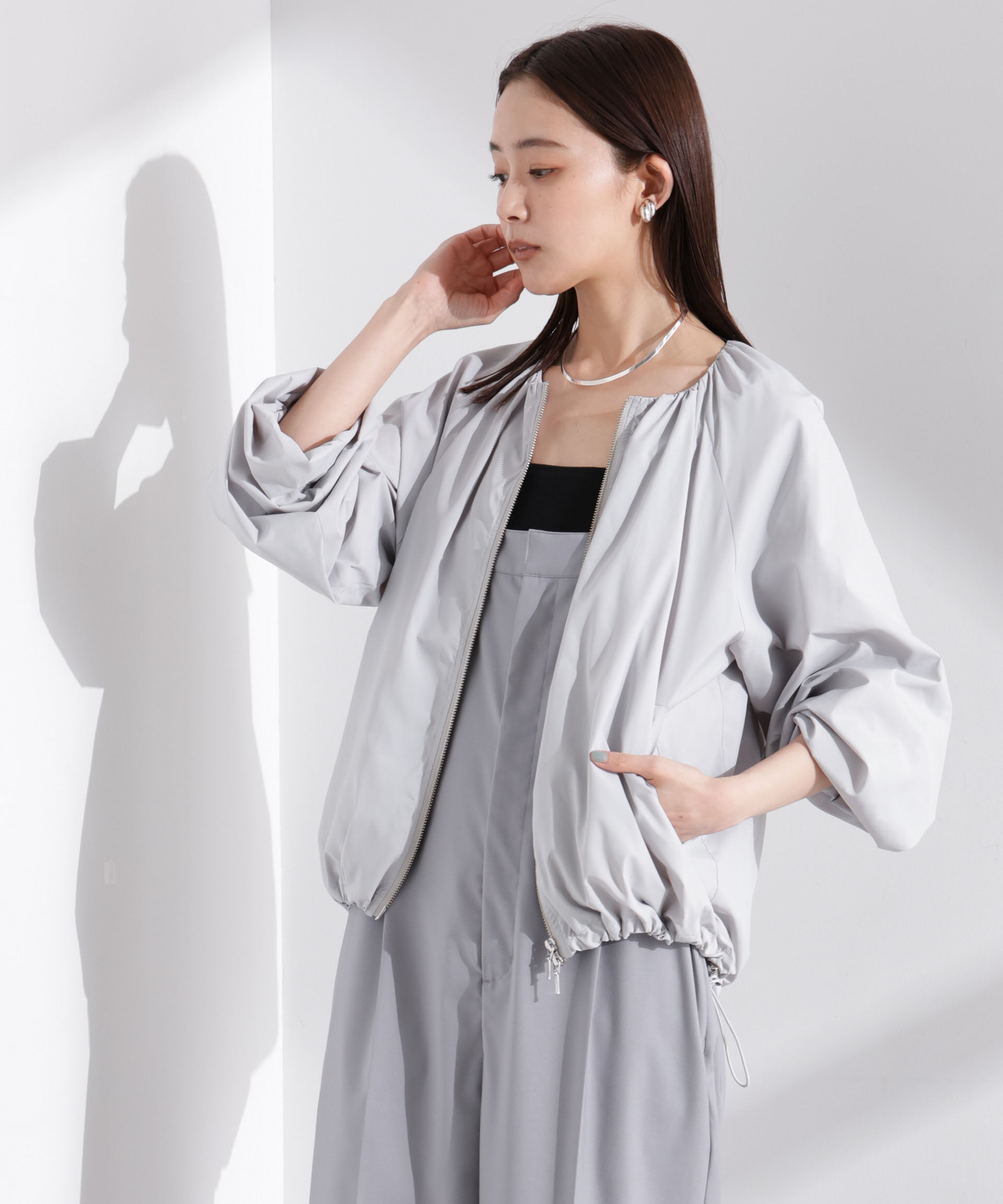 nano･universe「ソフトギャザージップブルゾン」|ブルゾン・スタジャン|