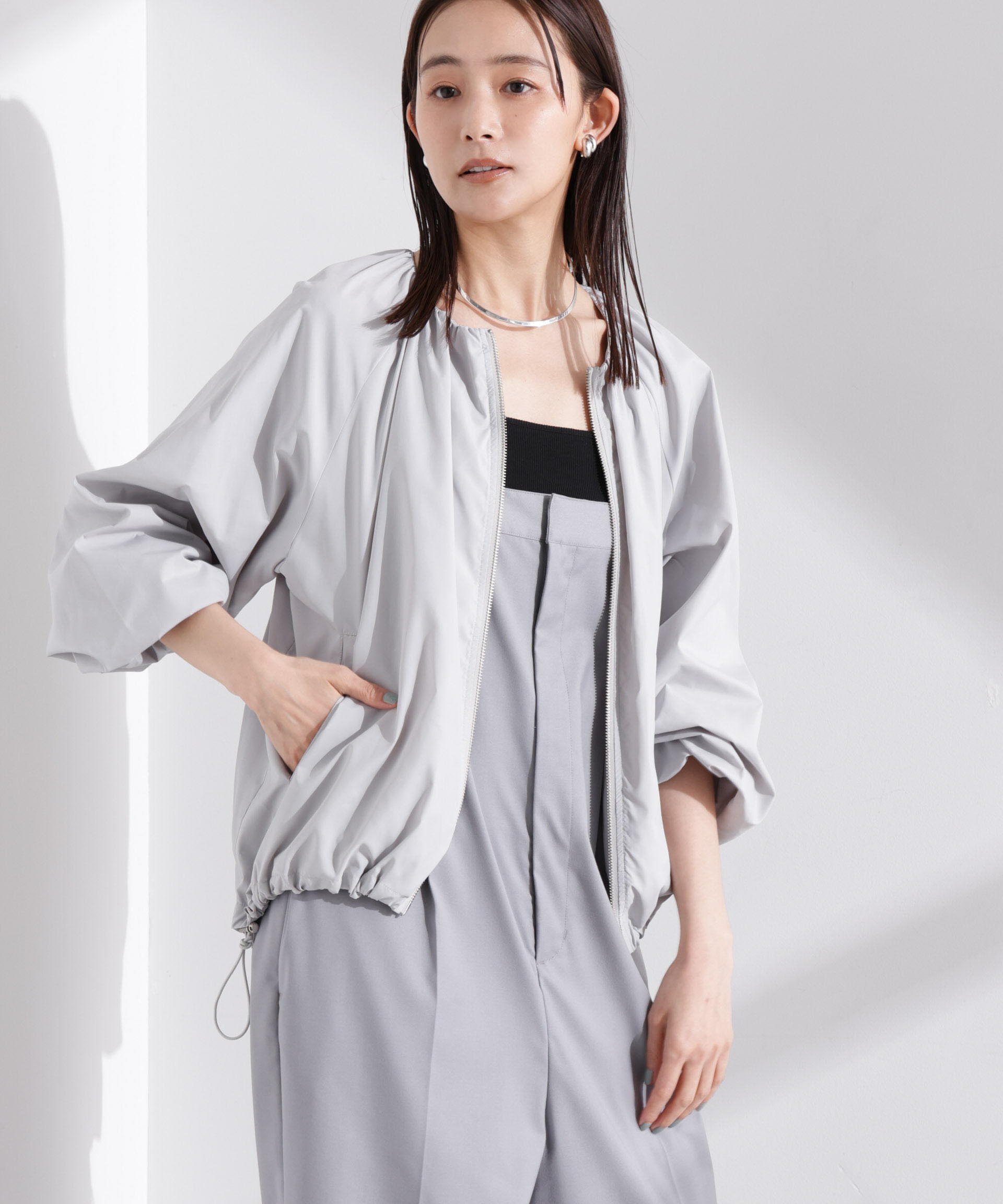 nano･universe「ソフトギャザージップブルゾン」|ブルゾン・スタジャン|