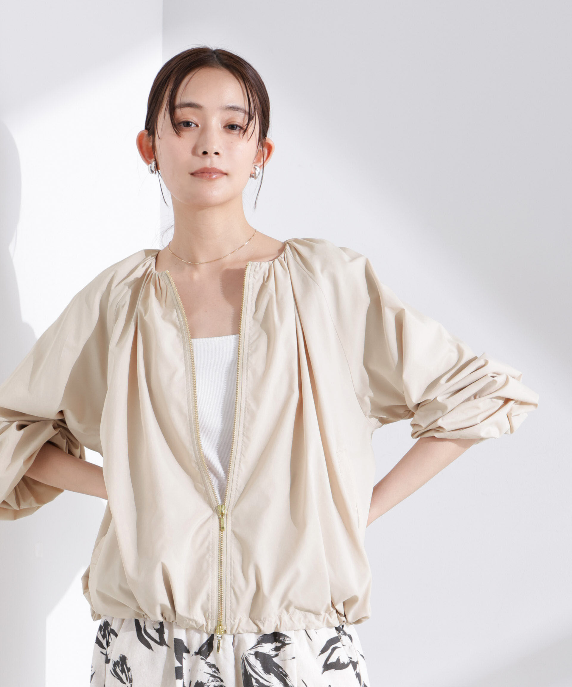 nano･universe「ソフトギャザージップブルゾン」|ブルゾン・スタジャン|