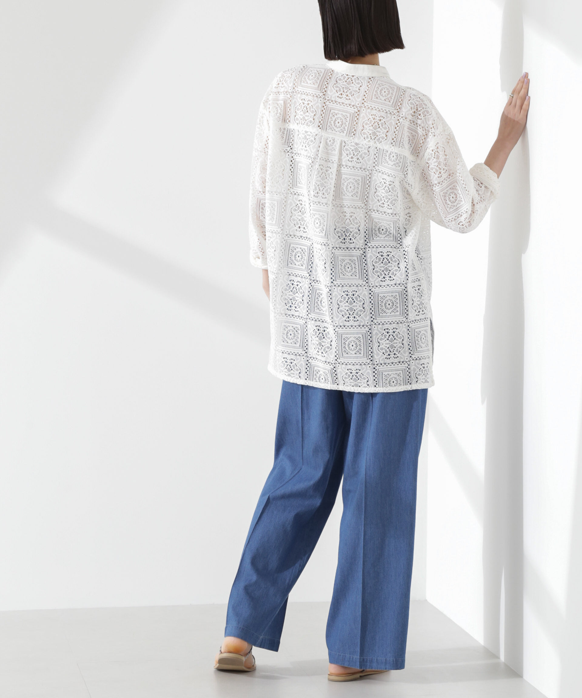 nano･universe「ライトデニムドロストセンタープレスパンツ(セットアップ可)」|チノ|