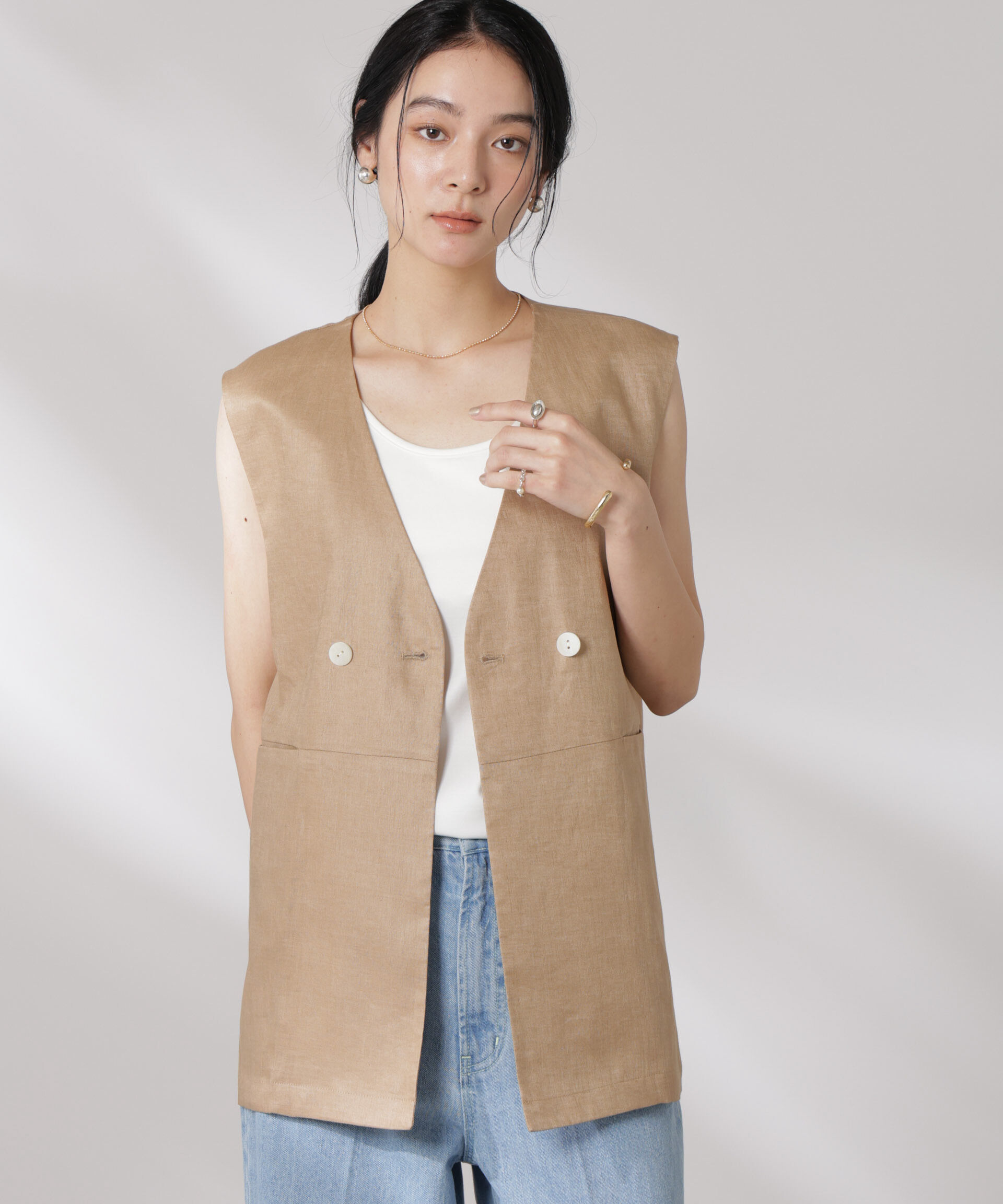 nano･universe「ヨーロピアンフラックス スリットポケットジレ（セットアップ可）」|テーラードジャケット|