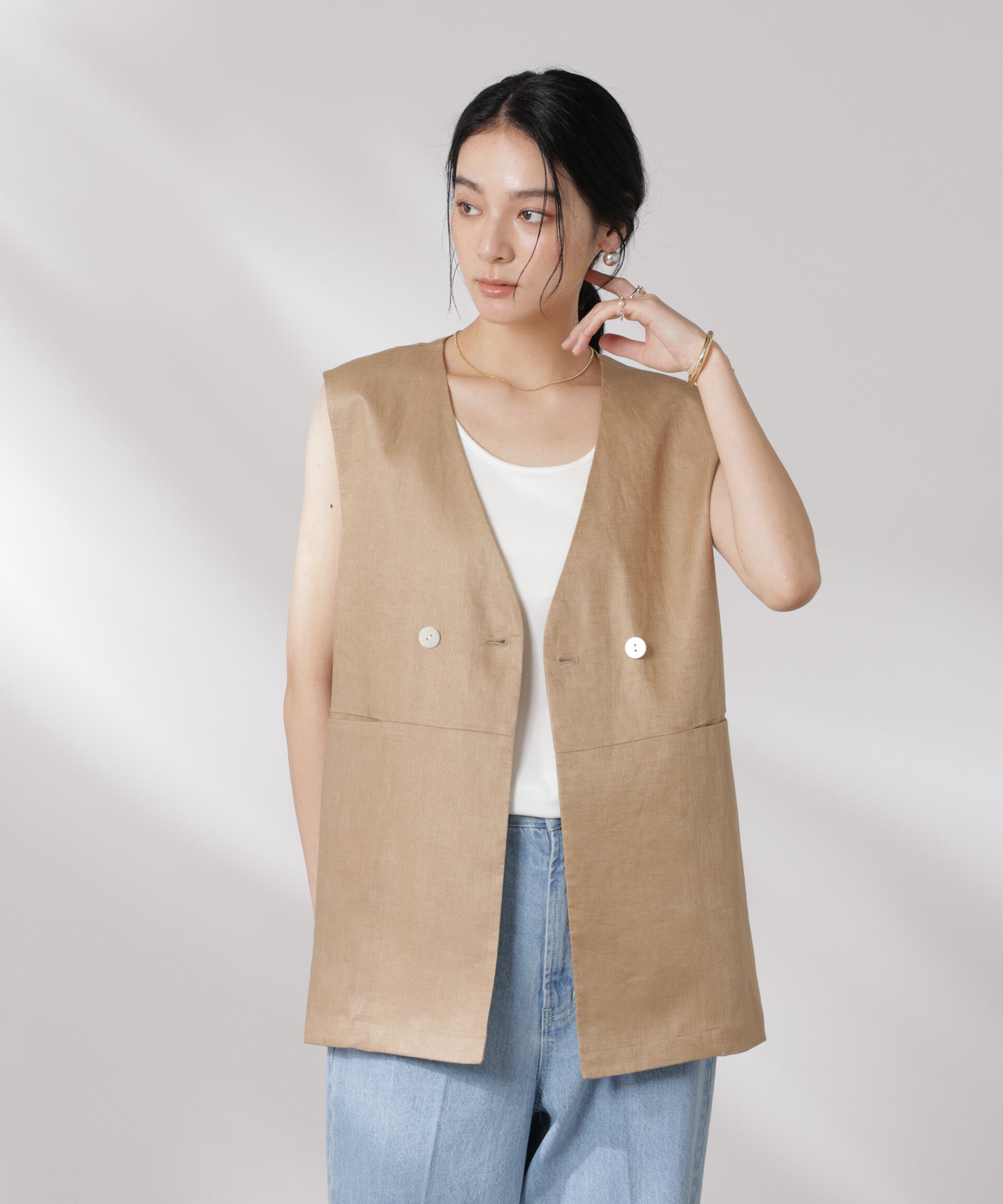 nano･universe「ヨーロピアンフラックス スリットポケットジレ（セットアップ可）」|テーラードジャケット|