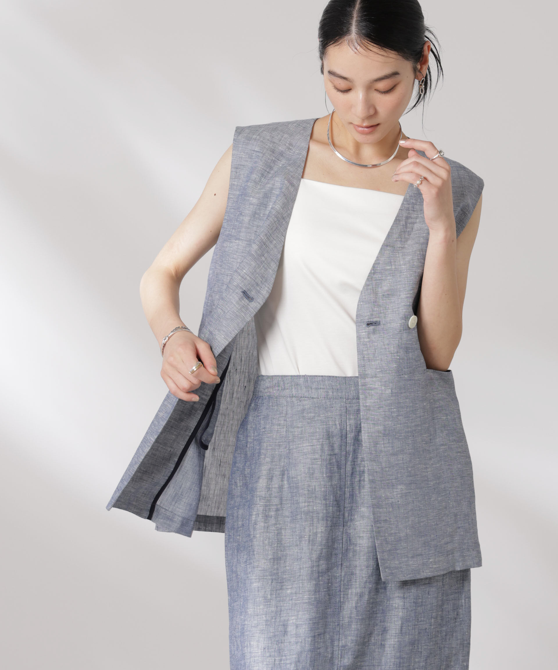 nano･universe「ヨーロピアンフラックス スリットポケットジレ（セットアップ可）」|テーラードジャケット|ネイビー