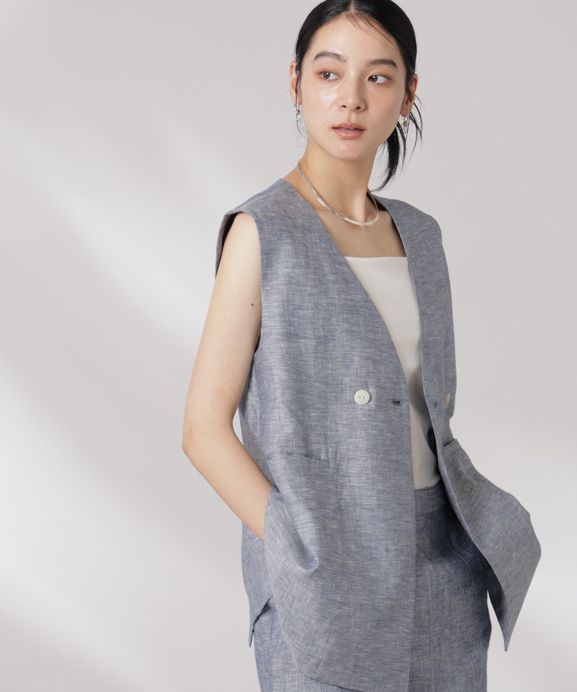 nano･universe「ヨーロピアンフラックス スリットポケットジレ（セットアップ可）」|テーラードジャケット|