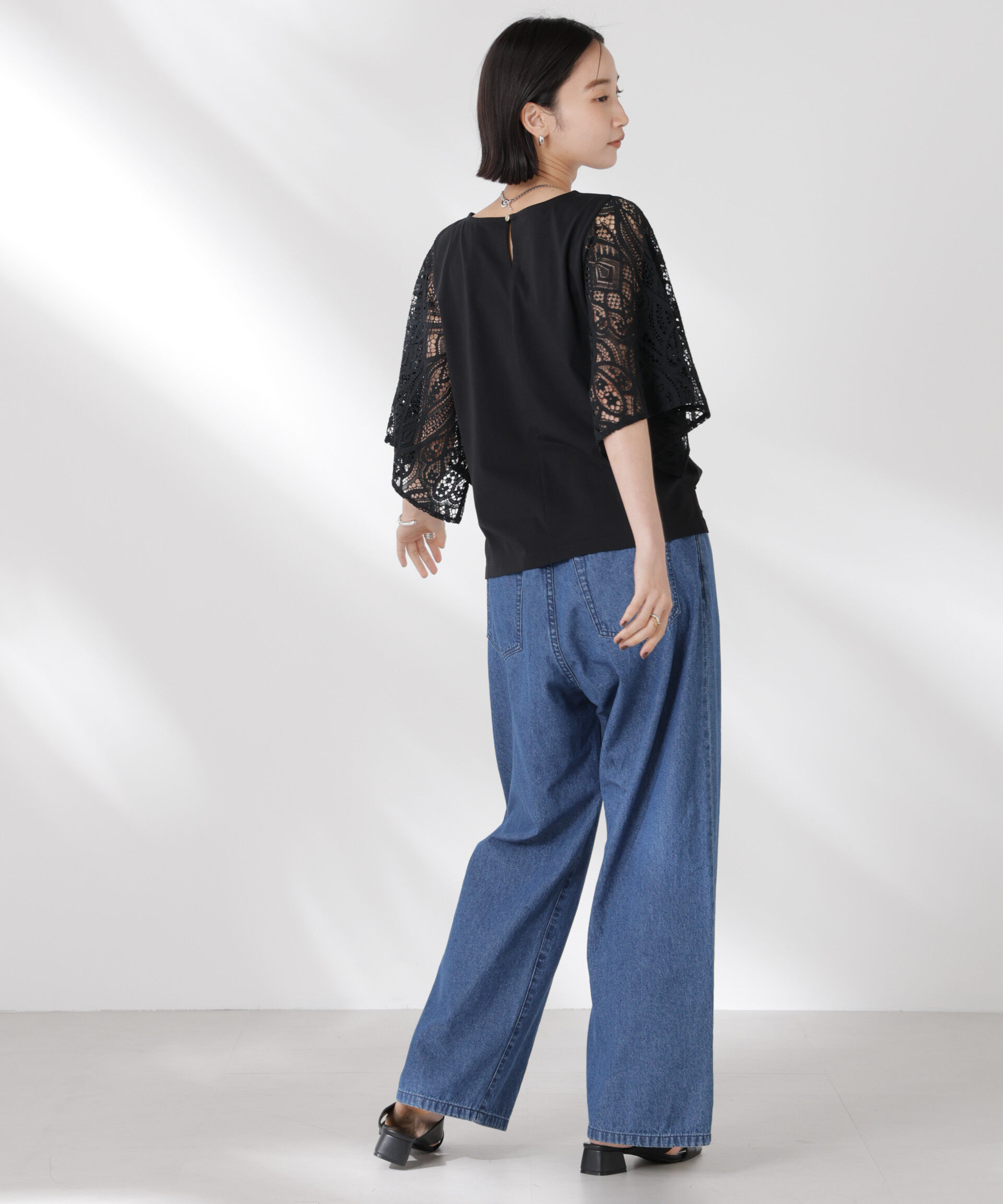 nano･universe「レーススクエアスリーブカットトップス」|Tシャツ・カットソー|