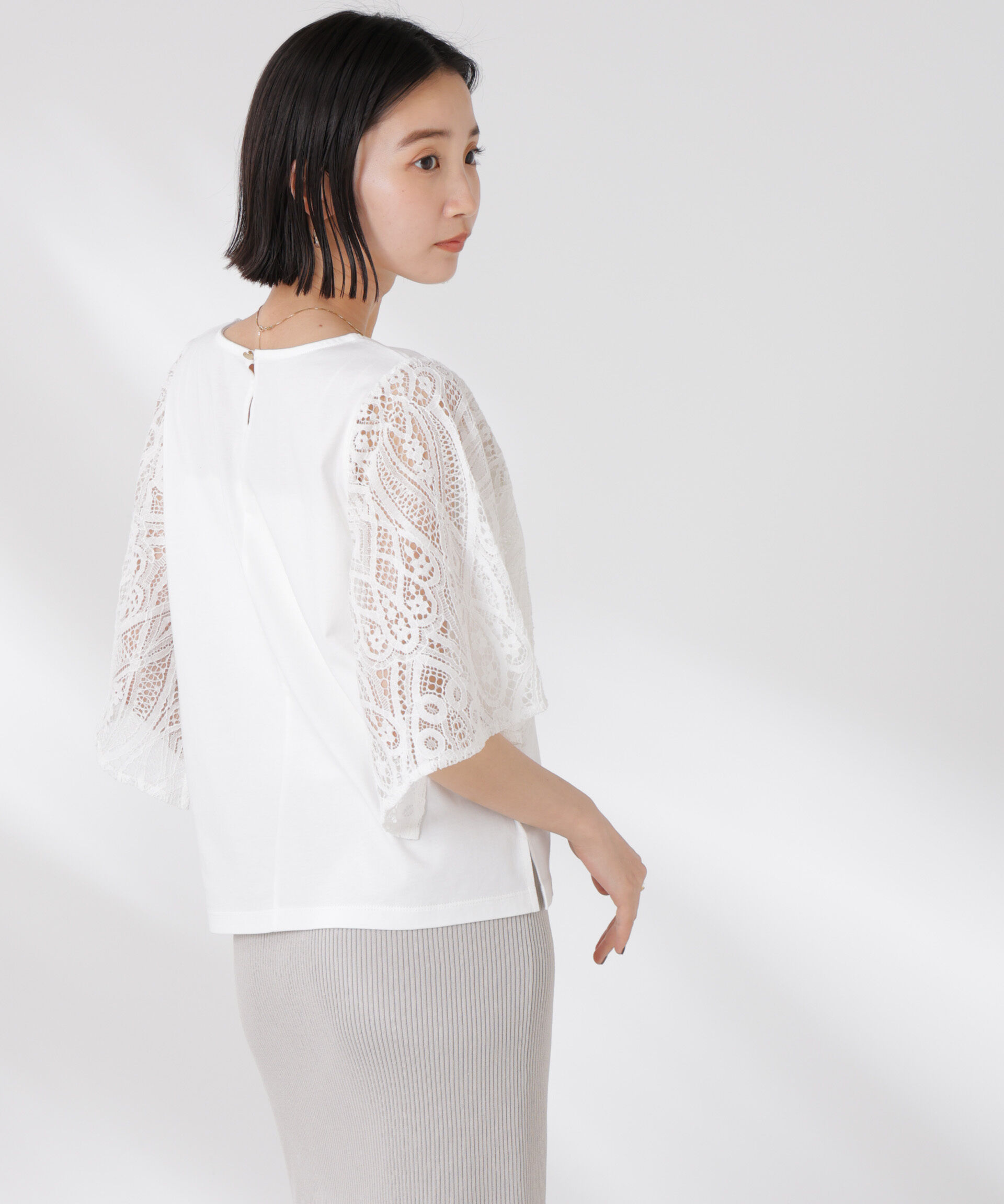 nano･universe「レーススクエアスリーブカットトップス」|Tシャツ・カットソー|