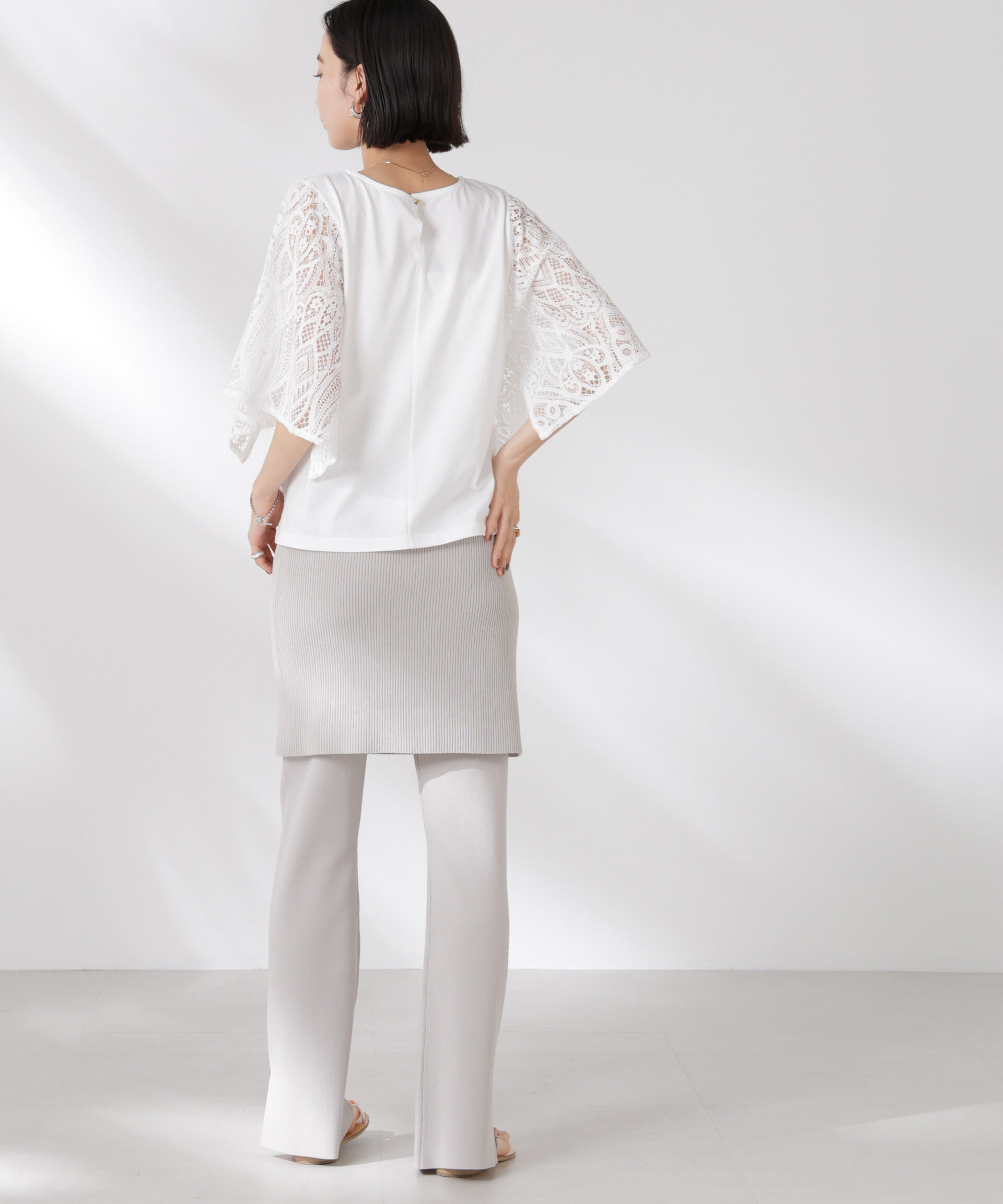 nano･universe「レーススクエアスリーブカットトップス」|Tシャツ・カットソー|