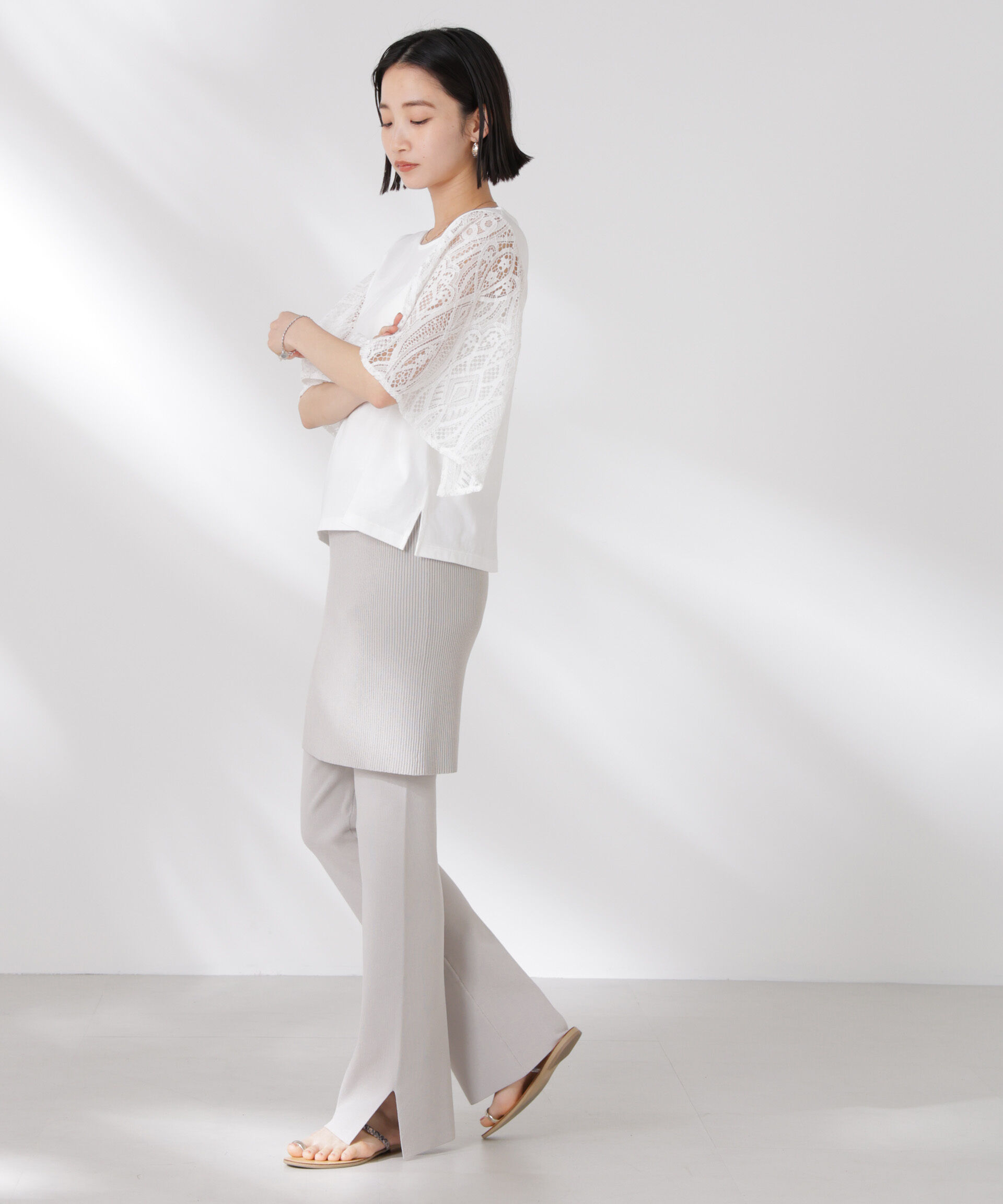 nano･universe「レーススクエアスリーブカットトップス」|Tシャツ・カットソー|