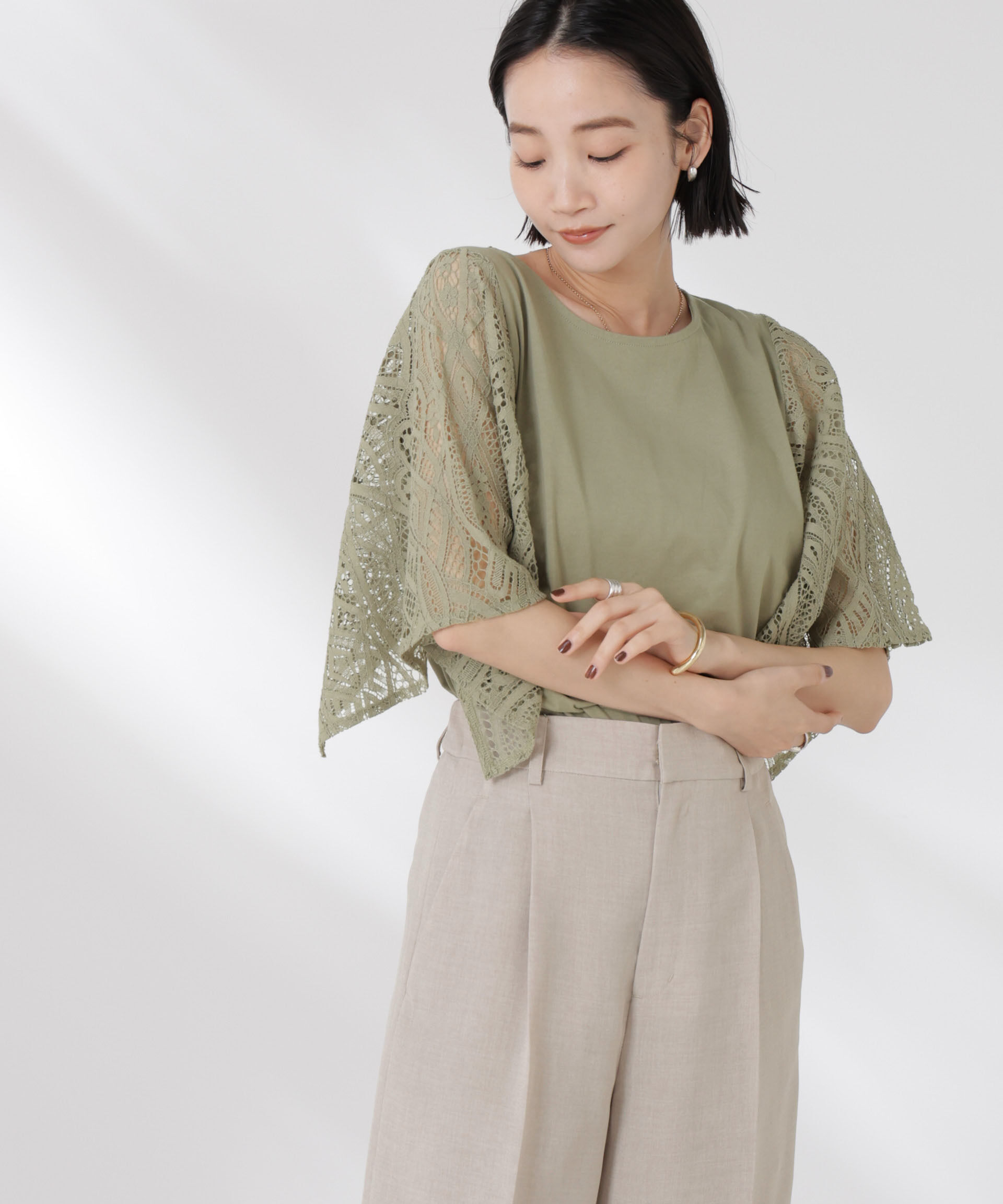 nano･universe「レーススクエアスリーブカットトップス」|Tシャツ・カットソー|