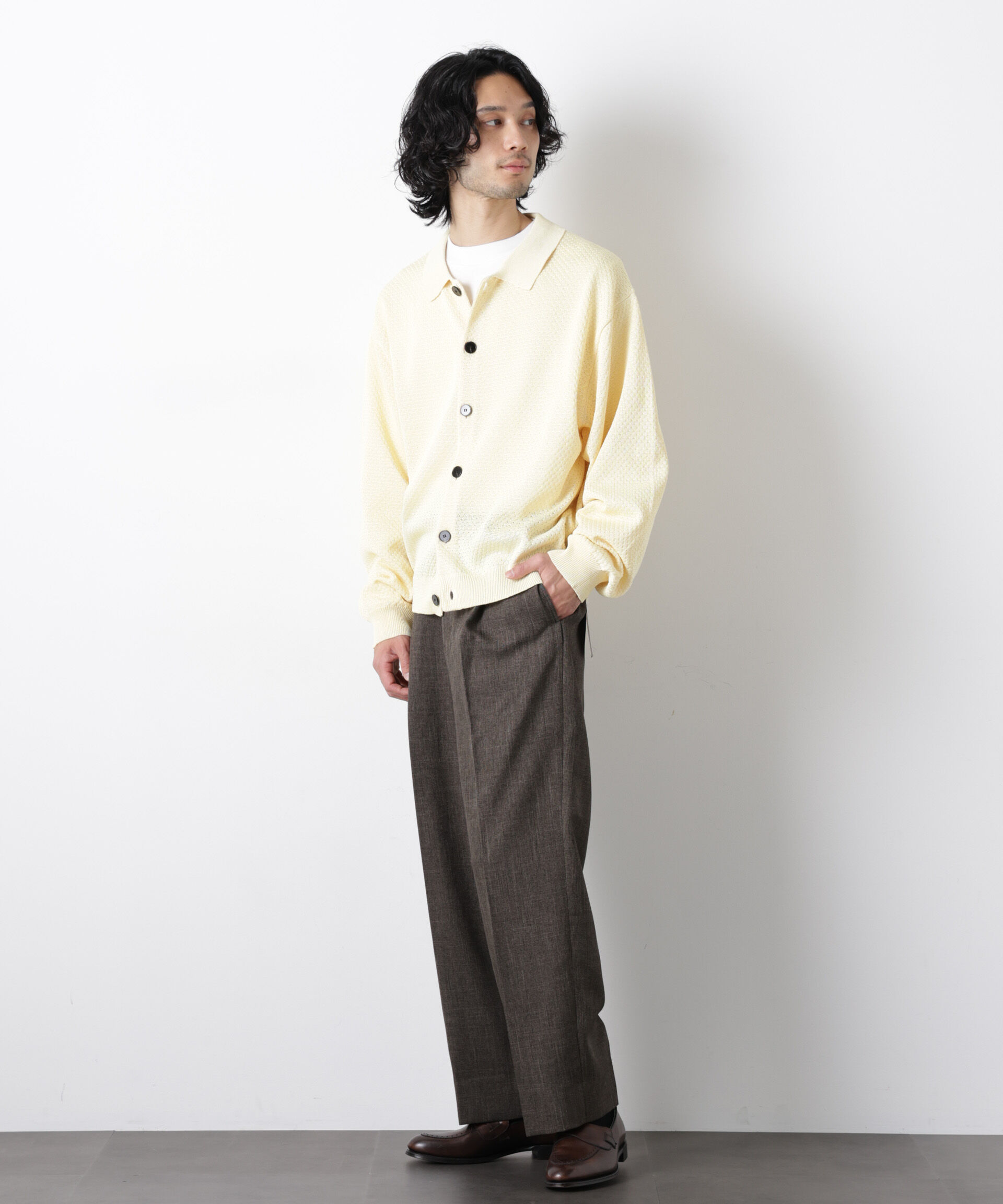 nano･universe「「大人のワイドパンツ」シャークスキンイージースラックス」|チノ|