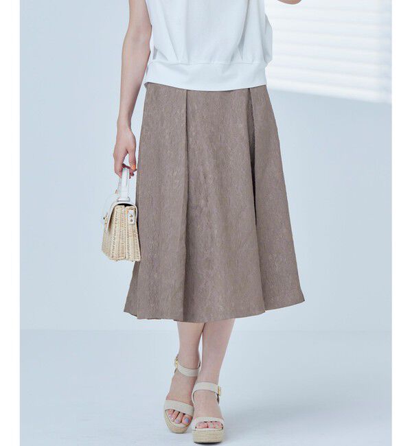 組曲「【WEB限定】エアリーフラワージャガード フレアスカート」|スカート|カーキ系