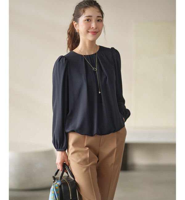 組曲「【WEB限定】ジョーゼットシフォン パフスリーブブラウス」|シャツ・ブラウス|ネイビー系