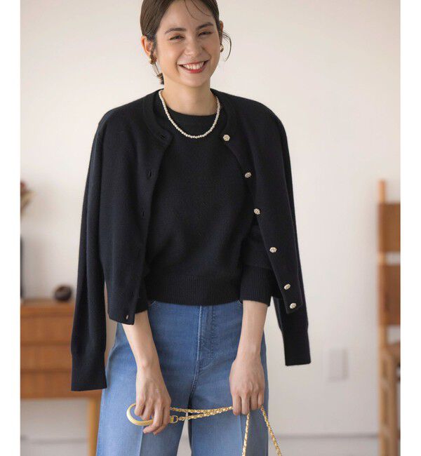 組曲「【アンサンブル対応可】ピュアカシミヤ ビジューカーディガン」|ニット・セーター|ブラック系