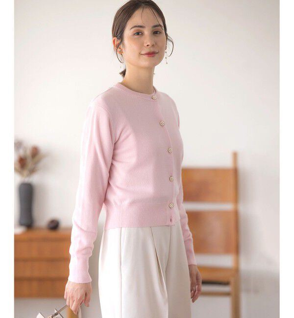 組曲「【アンサンブル対応可】ピュアカシミヤ ビジューカーディガン」|ニット・セーター|ピンク系