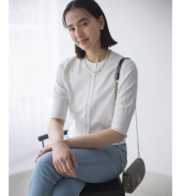 組曲「ドライタッチ 5分袖カーディガン」|カーディガン|アイボリー系