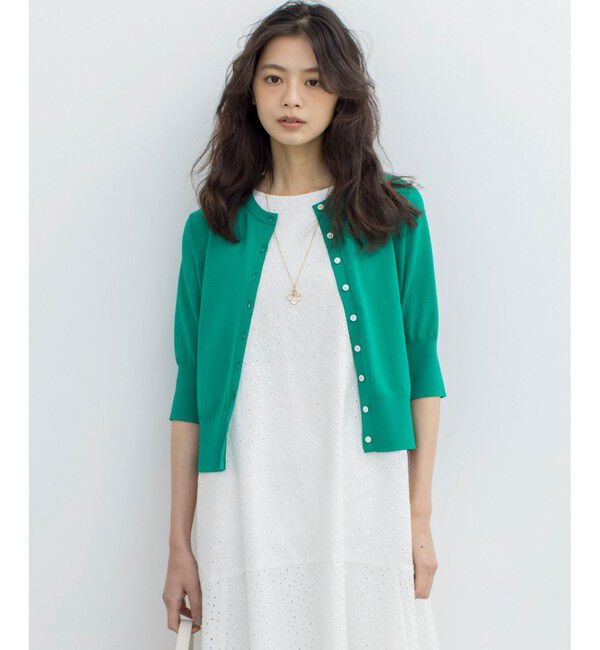 組曲「ドライタッチ 5分袖カーディガン」|カーディガン|グリーン系