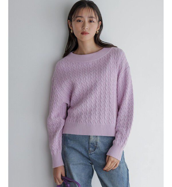 組曲「【加藤ローサさん着用】コットンカシミヤMIX ケーブル ニット」|ニット・セーター|ピンク系