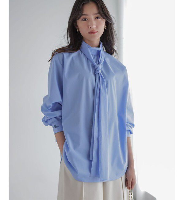 組曲「【加藤ローサさん着用 / 前後着用可】コットンタッチシャーティング刺繍入り ブラウス」|シャツ・ブラウス|ブルー系