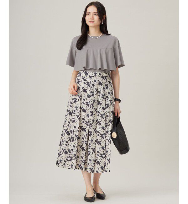 自由区「【洗える】リネンライクフラワープリント スカート」|スカート|