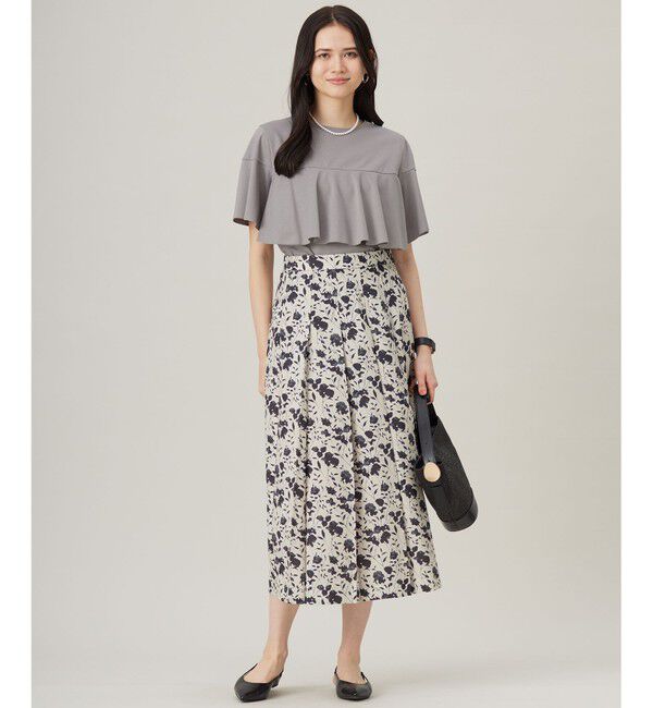 自由区「【洗える】リネンライクフラワープリント スカート」|スカート|