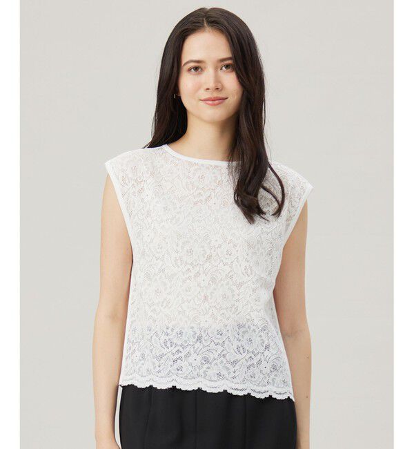 自由区「【洗える】クレープストレッチレースコンビ ニット」|ニット・セーター|オフ