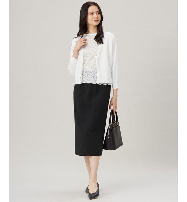 自由区「【洗える】クレープストレッチレースコンビ ニット」|ニット・セーター|