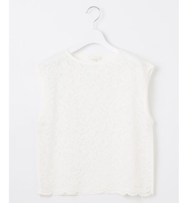 自由区「【洗える】クレープストレッチレースコンビ ニット」|ニット・セーター|