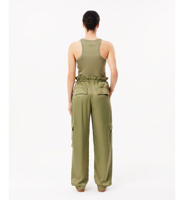 LACOSTE「ドロストコード ルーズフィットサテンカーゴパンツ / サテンパンツ 裾ボタン」|カーゴ|