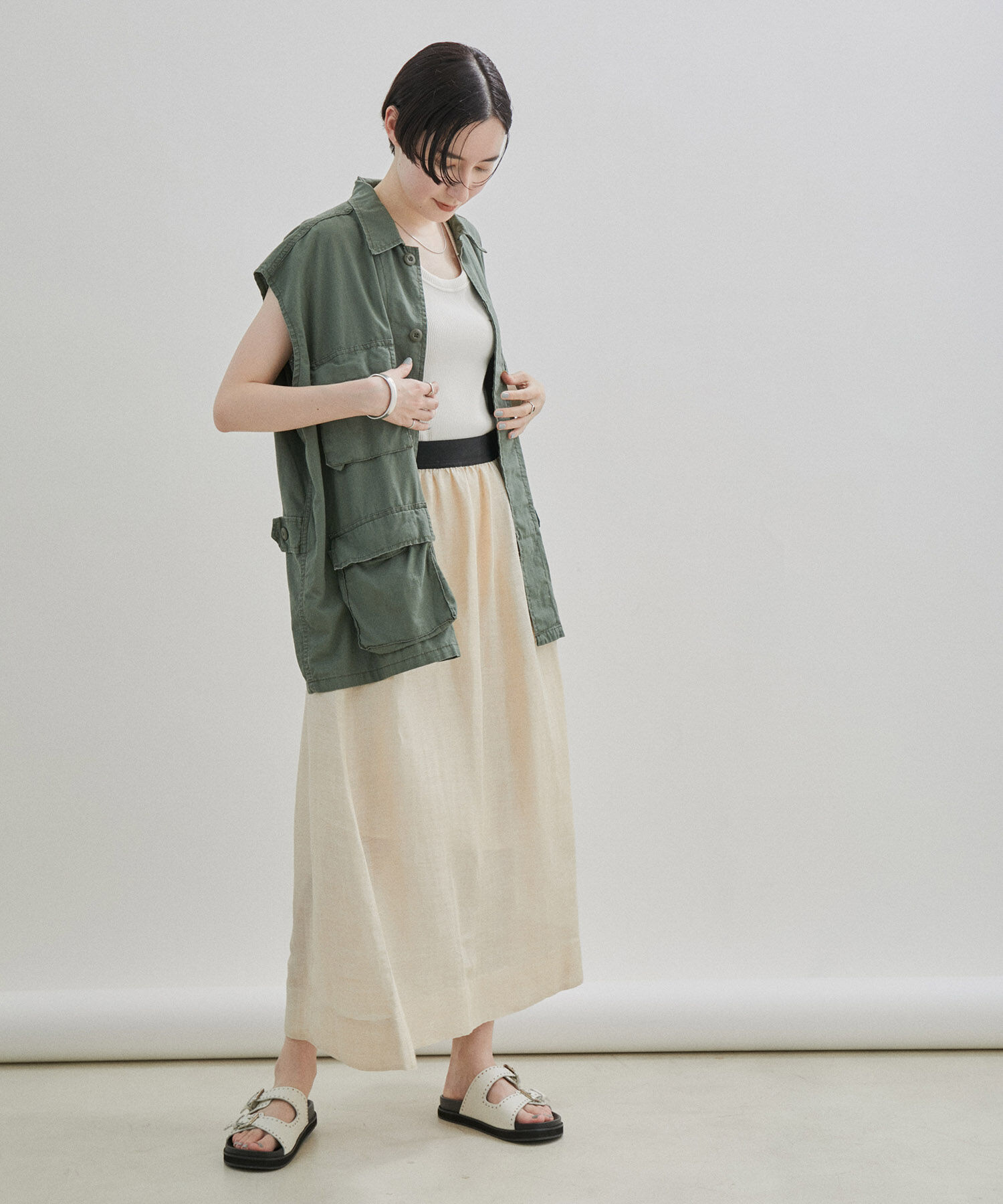 SALON adam et rope'「シルクリネンフレアースカート」|スカート|