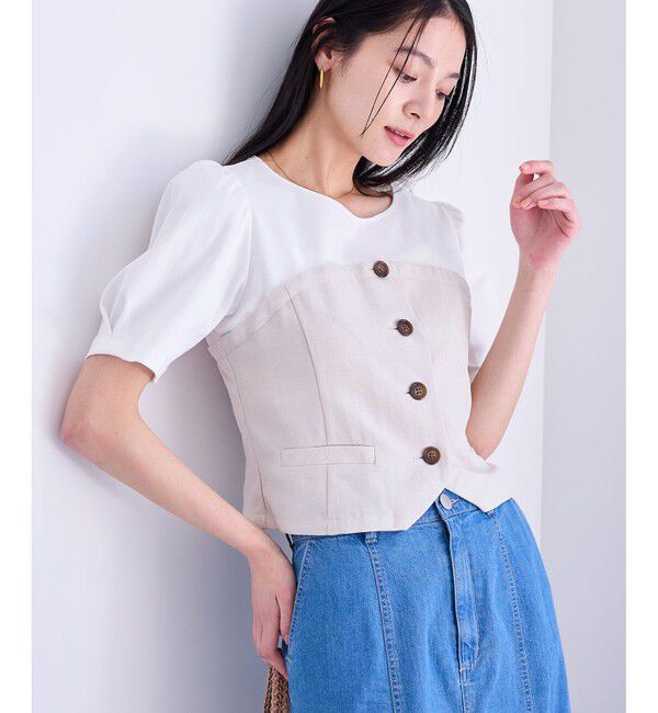 VIS「【新色追加】【美easy】釦ビスチェTシャツドッキングプルオーバー【接触冷感/洗える】」|Tシャツ・カットソー|