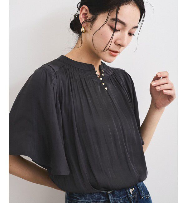 VIS「【2WAY】割繊ハーフスリーブブラウス【洗える】」|シャツ・ブラウス|チャコール(06)