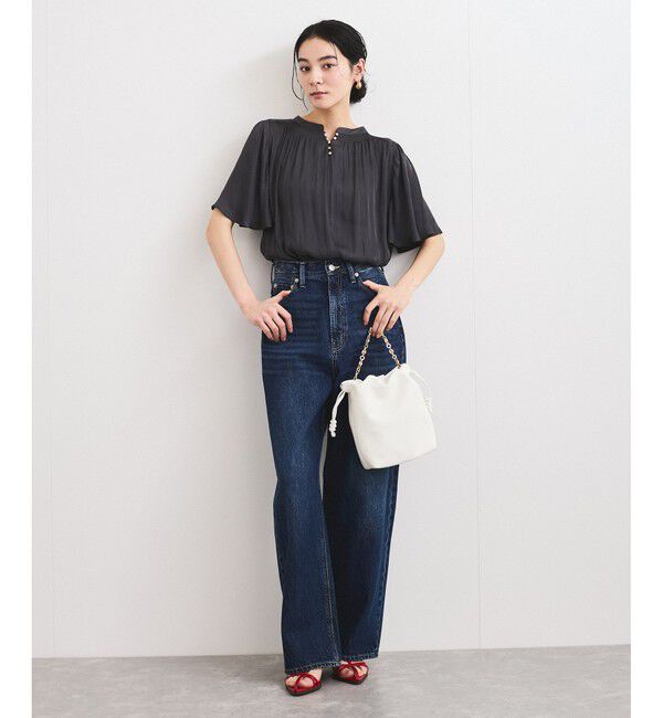 VIS「【2WAY】割繊ハーフスリーブブラウス【洗える】」|シャツ・ブラウス|