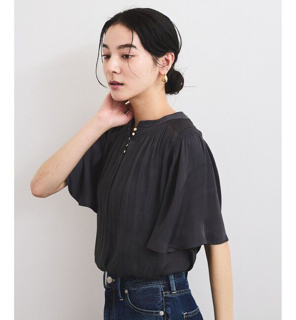VIS「【2WAY】割繊ハーフスリーブブラウス【洗える】」|シャツ・ブラウス|