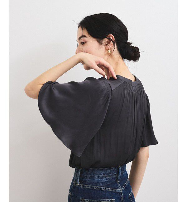 VIS「【2WAY】割繊ハーフスリーブブラウス【洗える】」|シャツ・ブラウス|