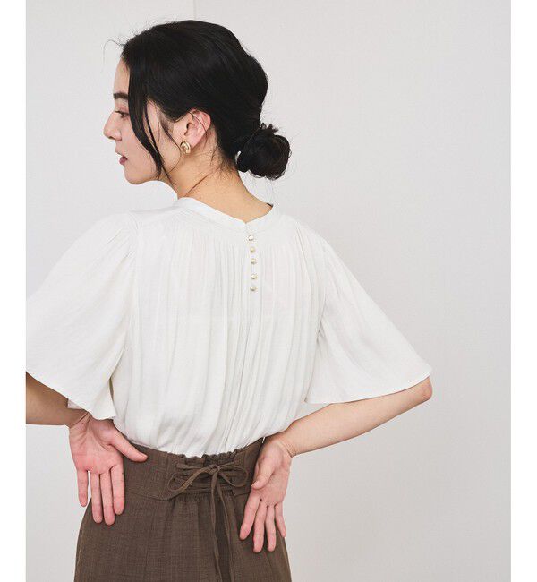 VIS「【2WAY】割繊ハーフスリーブブラウス【洗える】」|シャツ・ブラウス|